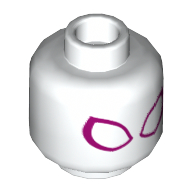 Lego Minifig Head Ghost Spider (Spider-Man), Large White Eyes with Magenta Outline Print / White