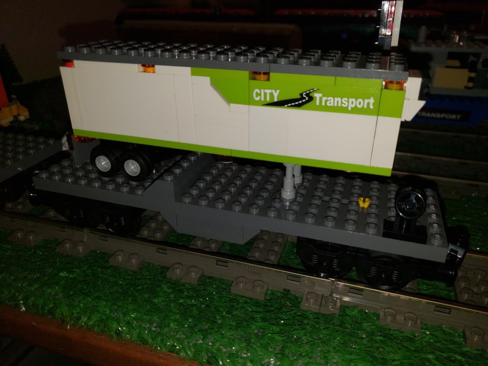 Lego Flatbed with White and Lime Reefer Trailer