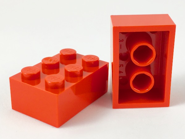 Lego Brick 2 x 3 without Cross Supports / Red