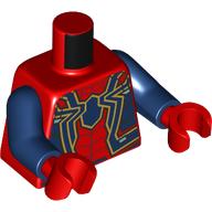 Lego Torso Jumpsuit, Dark Red and Gold Spider, Dark Red Webbing print, Dark Blue Arms, Red Hands / Red