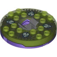 Turntable 6 x 6 Round Dark Purple Base with Trans-Bright Green Top and Glow in the Dark Opaque Skulls on Dark Gray Print (Ninjago Spinner) / Trans-Bright Green