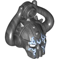 Helmet Skull with Two Curved Horns and Stud with Blue and White Lightning Print / Pearl Titanium
