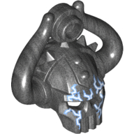 Lego Helmet Skull with Two Curved Horns and Stud with Blue and White Lightning Print / Pearl Titanium