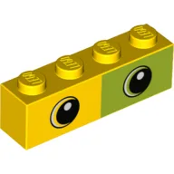 Brick 1 x 4 with Yellow Eye, Lime Eye, Lime Square Print / Yellow
