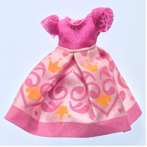Lego Belville, Dress, Child, Long, Short Net Sleeves, Pink Skirt with Crown and Swirls Pattern / Dark Pink