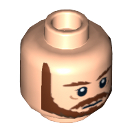 Lego Minifig Head Qui-Gon Jinn, Beard with Brown Eyebrows, Moustache and Beard Print / Light Nougat