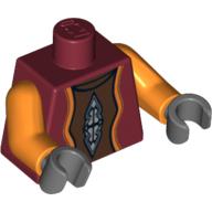 Lego Torso Neimoidian Viceroy Print, Orange Arms, Dark Bluish Gray Hands / Dark Red