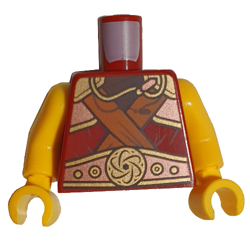 Lego Torso Armour, Gold Plates, Necklace, and Orange Straps print, Yellow Arms and Hands / Dark Red