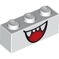 Brick 1 x 3 with Open Mouth Smile with Teeth and Tongue (Boo) Print / White