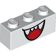 Lego Brick 1 x 3 with Open Mouth Smile with Teeth and Tongue (Boo) Print / White