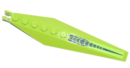 Lego Hinge Plate 3 x 12 with Angled Side Extensions and Tapered Ends with Green and Purple Scales Pattern (Sticker) - Set 9443