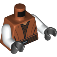 Lego Torso Jedi Robe, Reddish Brown Undershirt and Belt Print (Pong Krell), White Arms, Black Hands / Dark Orange