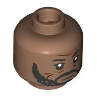 Minifig Head Saw Gerrera, Eyebrows, Beard, Mustache, Dark Brown Scar, Wrinkles, Close Mouth / Angry Grin Print / Medium Brown