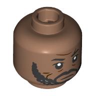 Lego Minifig Head Saw Gerrera, Eyebrows, Beard, Mustache, Dark Brown Scar, Wrinkles, Close Mouth / Angry Grin Print / Medium Brown