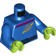 Lego Torso Space Suit, Dark Blue Belt, Magenta Collar, Planet with Ring Logo Print, Blue Arms, Lime Hands / Blue