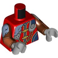 Lego Torso, Sand Blue Fur, Silver Clasps, Gold Chain, Clasps, Trim, Dark Blue Decorations print, Reddish Brown Arms, Light Bluish Gray Hands / Red