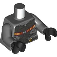 Lego Torso Armor, Yellow and Red Strap print, Dark Bluish Gray Arms, Black Hands / Dark Bluish Gray