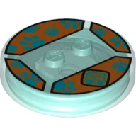 Function Brick Round 4 x 4 x 2/3 with 2 Studs and Blue and Orange 'SD' Print / Trans-Light Blue