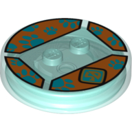 Lego Function Brick Round 4 x 4 x 2/3 with 2 Studs and Blue and Orange 'SD' Print / Trans-Light Blue