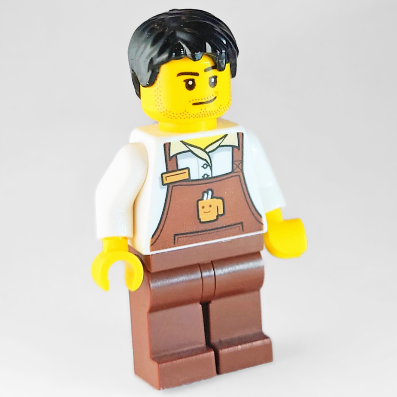 Lego Barista, Man, White Shirt, Reddish Brown Apron, Black Hair