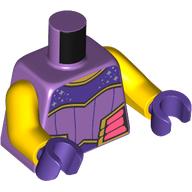 Lego Torso Vest, Coral Side Panels, Dark Purple Shoulder Panels Print, Yellow Arms, Dark Purple Hands / Medium Lavender