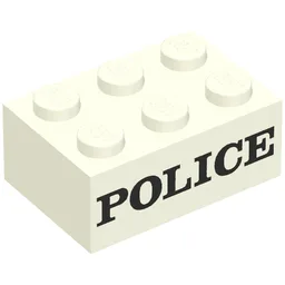 Brick 2 x 3 with Black 'POLICE' Serif Bold Print (Embossed)