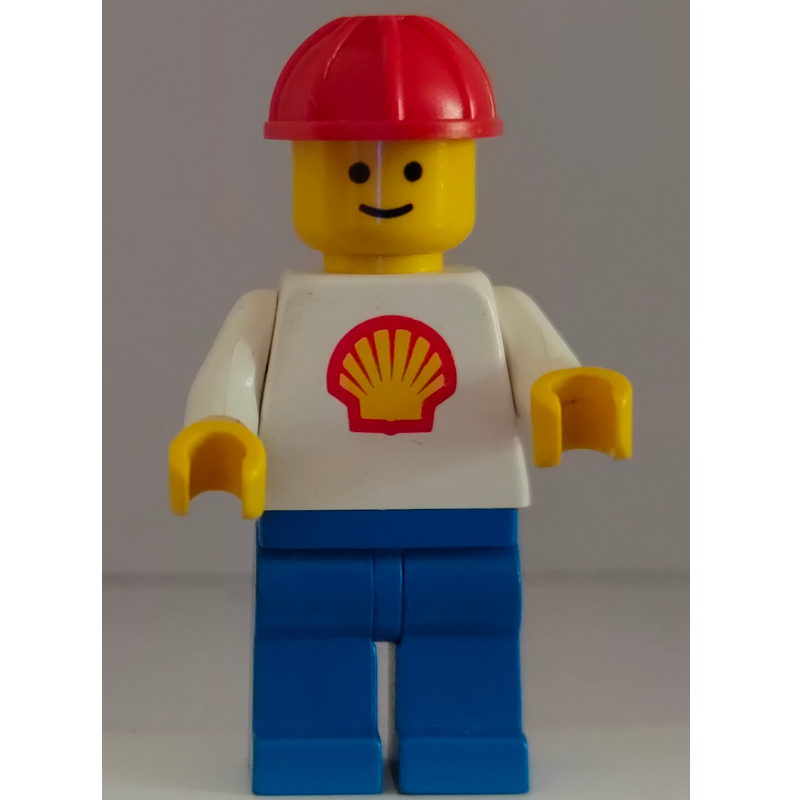 Lego Shell - White Torso with Logo, Blue Legs, Red Construction Helmet
