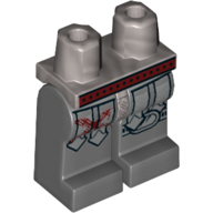 Lego Hips and Dark Bluish Gray Legs with Dark Red Belt, 'X' and Silver Armor Panels and Knee Pad Print / Flat Silver