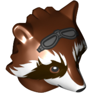 Lego Minifig Head Special, Raccoon, Goggles Print (Rocket) / Reddish Brown