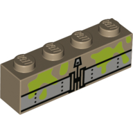 Lego Brick 1 x 4 with Light Bluish Grey Belt, Lime Slime Stains print / Dark Tan