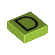 Lego Tile 1 x 1 with letter Capital D Print / Lime