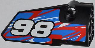 Lego Technic, Panel Fairing # 4 Small Smooth Long, Side B with '98' and Red and White Swirls on Blue Pattern (Sticker) - Set 42010