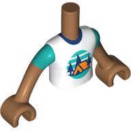 Lego Minidoll Torso Boy with Orange Tent, Dark Blue Trees, Dark Turquoise Sky, Ground print, Medium Nougat Arms and Hands / Medium Nougat