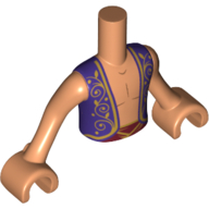 Lego Minidoll Torso Boy with Dark Blue Vest with Gold Trim, Bare Chest, Dark Red Belt (Aladdin) / Nougat