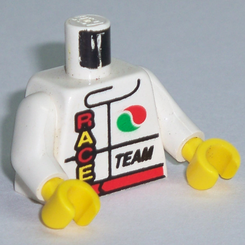 Lego Torso Racing Jacket with Octan Logo and 'Race' and 'Team' Print, White Arms, Yellow Hands / White