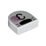 Tile Round 1 x 1 Half Circle with Snout, Bubble Gum Print
