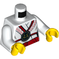 Lego Torso Robe with Red Trim, Chines Symbol In Black Medallion Print, White Arms, Yellow Hands / White