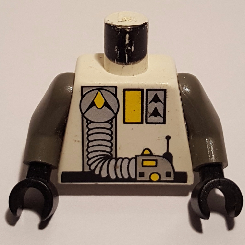 Lego Torso Exploriens Logo, Yellow Accents, Silver Hose Print, Dark Gray Arms, Black Hands / White
