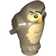 Animal, Bird, Owl Small, Angular Features with Orange Beak, Bright Light Yellow Eyes and Tan Chest Feathers Print / Dark Tan