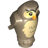 Lego Animal, Bird, Owl Small, Angular Features with Orange Beak, Bright Light Yellow Eyes and Tan Chest Feathers Print / Dark Tan