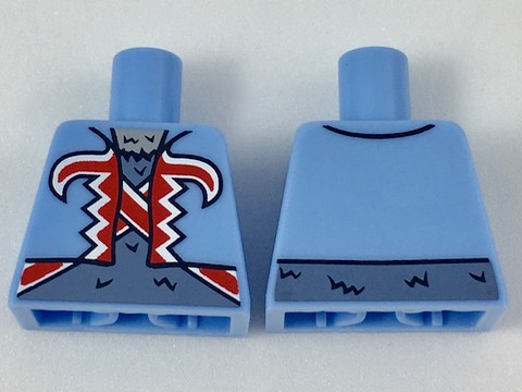 Lego Torso Vest with Red and White Trim over Sand Blue Hairy Chest Pattern