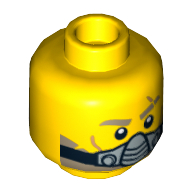 Lego Minifig Head Chuck Stonebreaker, Light Brown Eyebrows and Beard, Scar, Open Mouth with Teeth / Breathing Apparatus Print / Yellow