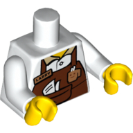 Lego Torso Shirt, Reddish Brown Apron with Coffee Shop Badge, 'Larry' Name Badge, and Pocket Print, White Arms, Yellow Hands / White