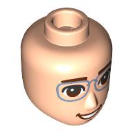 Lego Minidoll Head Male, Reddish Brown Eyebrows, Lips, Sand Blue Glasses, Open Mouth / Light Nougat