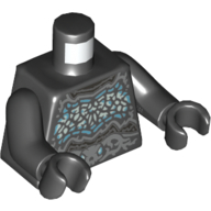 Lego Torso, Azure and Light Blue Cracks, Ornate Belt with Skull Buckle Print, Black Arms and Hands / Black