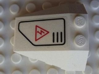 Lego Wedge 4 x 4 Triple with Stud Notches with Red Electricity Danger Sign in Black Outline Pattern Model Left Side (Sticker) - Set 7713