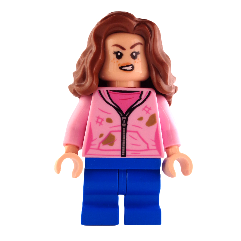 Lego Hermione Granger, Bright Pink Hoodie over Dark Pink Shirt, Medium Legs, Angry