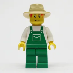 Man, Green Overalls, Tan Wide Brim Hat