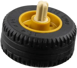 Wheel 18mm D. x 14mm with Pin Hole, Fake Bolts and Shallow Spokes with Black Tire 30.4 x 14 Solid and Tan Technic, Axle 1L with Pin without Friction Ridges with Round Hole (55981 / 58090 / 3749) / Pearl Gold