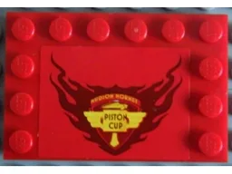 Tile, Modified 4 x 6 with Studs on Edges with 'HUDSON HORNET PISTON CUP' Pattern (Sticker) - Set 8484